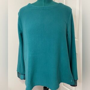 Cuddl Duds Fleecewear PL Top Emerald Green Long Sleeve Plaid Cuffs